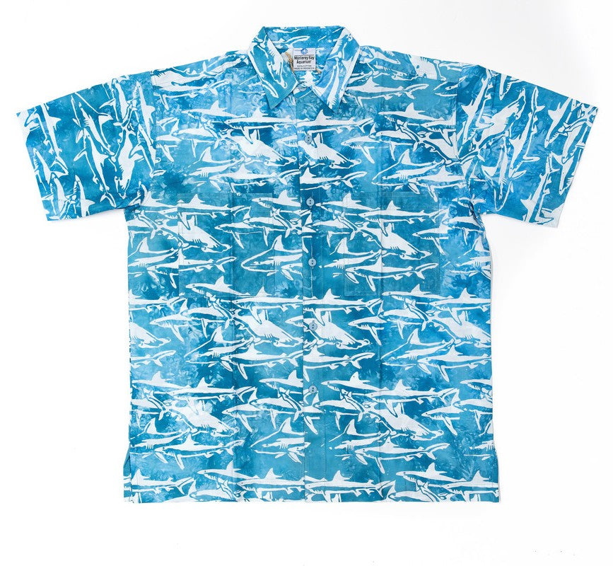 Short sleeve shark print button down shirt