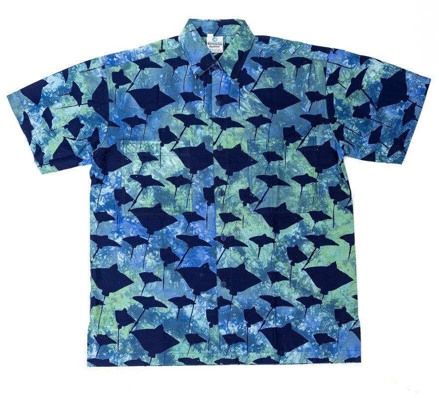 Short sleeve ray print button-down shirt