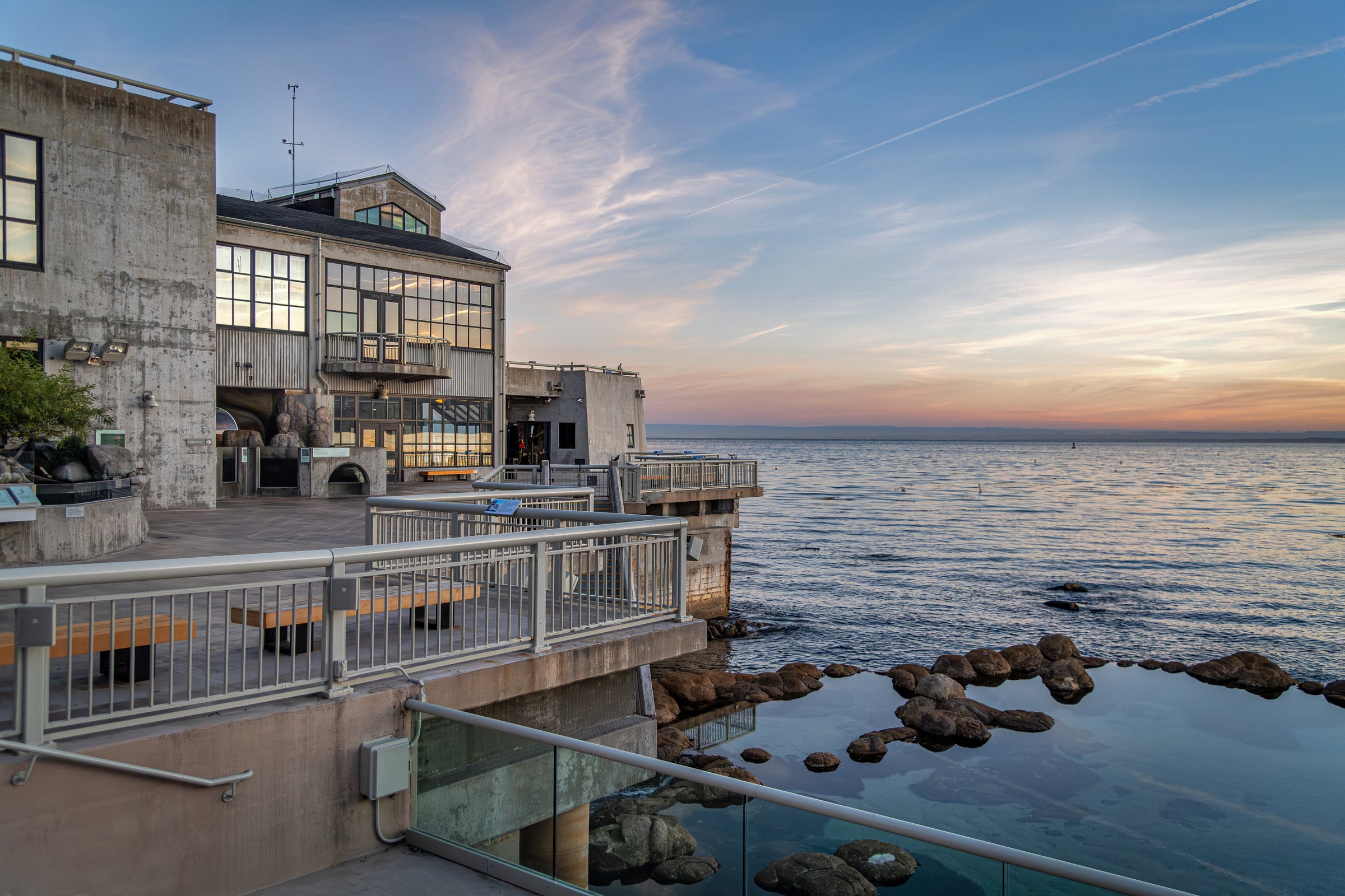 Sunrise off the Back Deck of the Monterey Bay Aquarium and a view of the tide pool