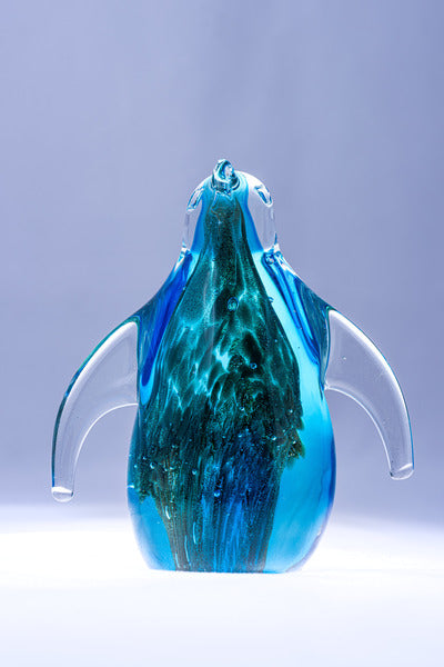 Aqua glass penguin figurine