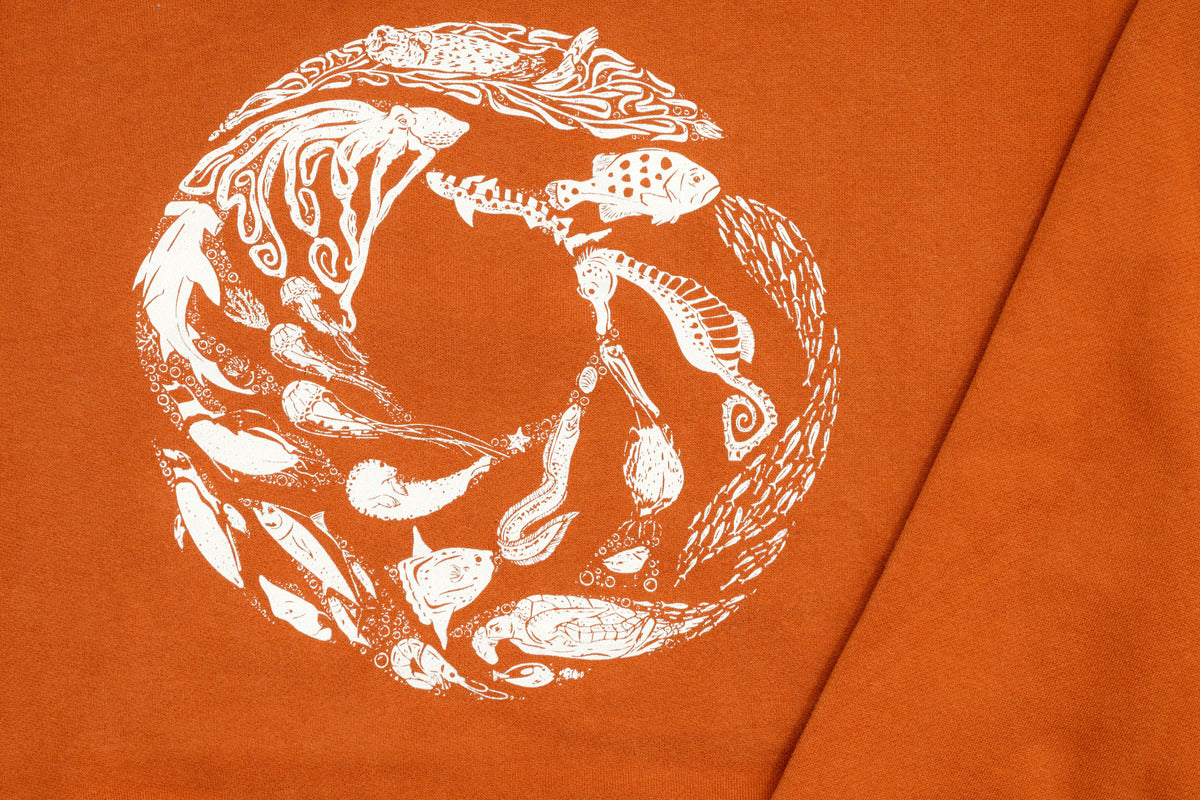 Orange kelp swirl hooded sweatshirt