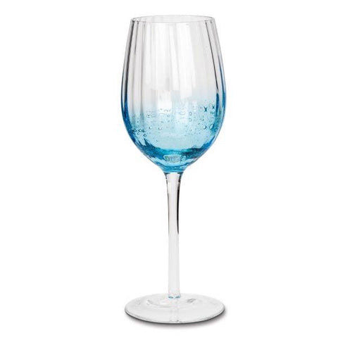 White wine glass with blue bubbles