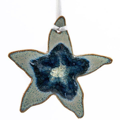 Ceramic sea star ornament with geode style fused glass