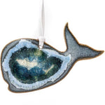 Ceramic whale ornament with geode style fused glass