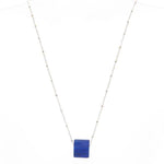 Upcycled glass cube sterling colbalt necklace