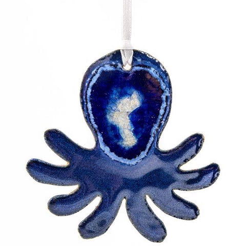 Ceramic octopus ornament with geode style fused glass