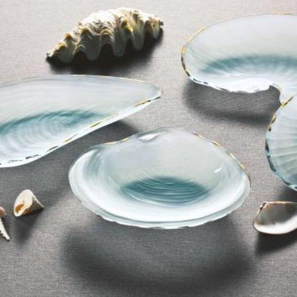 Frosted glass bowl clam shell gold trim
