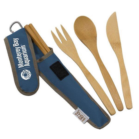 Bamboo utensil set with holder