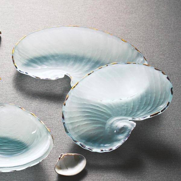 Frosted medium nautilus glass bowl with gold trim