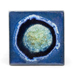 Ceramic coaster with geode style fused glass blue