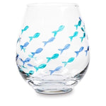 Stemless wineglass etched fish