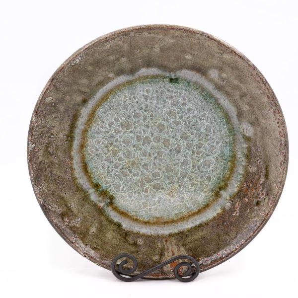 Ceramic plate with geode style fused glass copper XL
