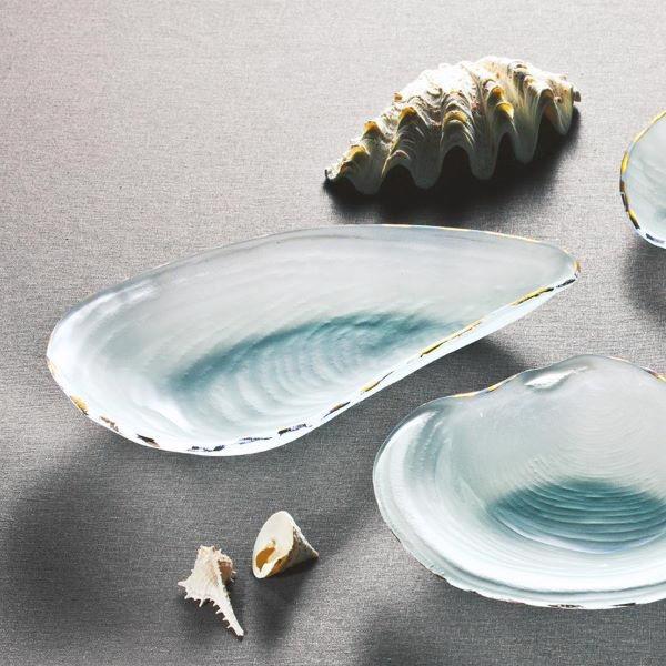 Frosted glass bowl oyster shell gold trim