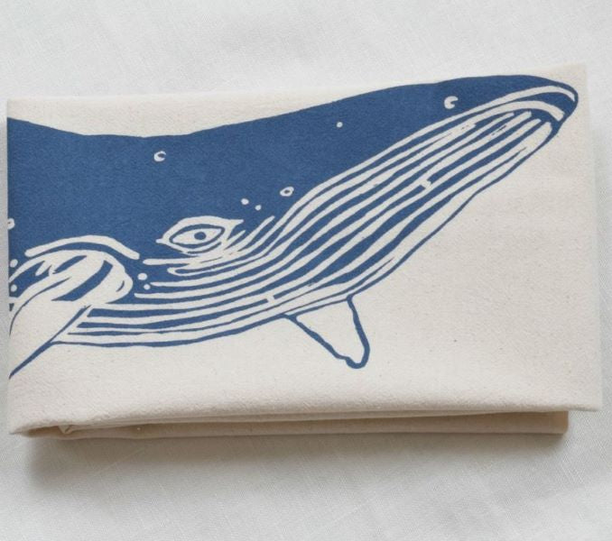 Blue whale tea towel