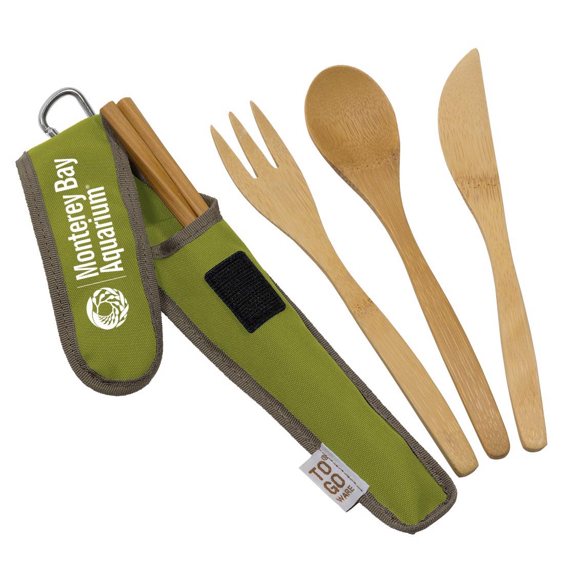 Bamboo utensil set with holder