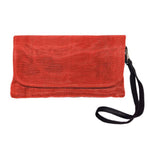 Repurposed netting persimmon travel clutch